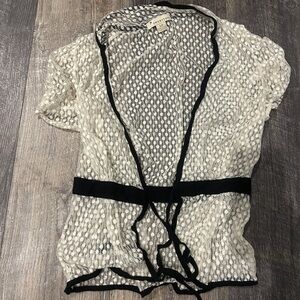 Forever 21 Cream Polka Dot Sheer Cardigan with Black Trim